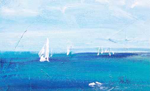 sailing the sea, acrylic painting in blues, debiriley.com
