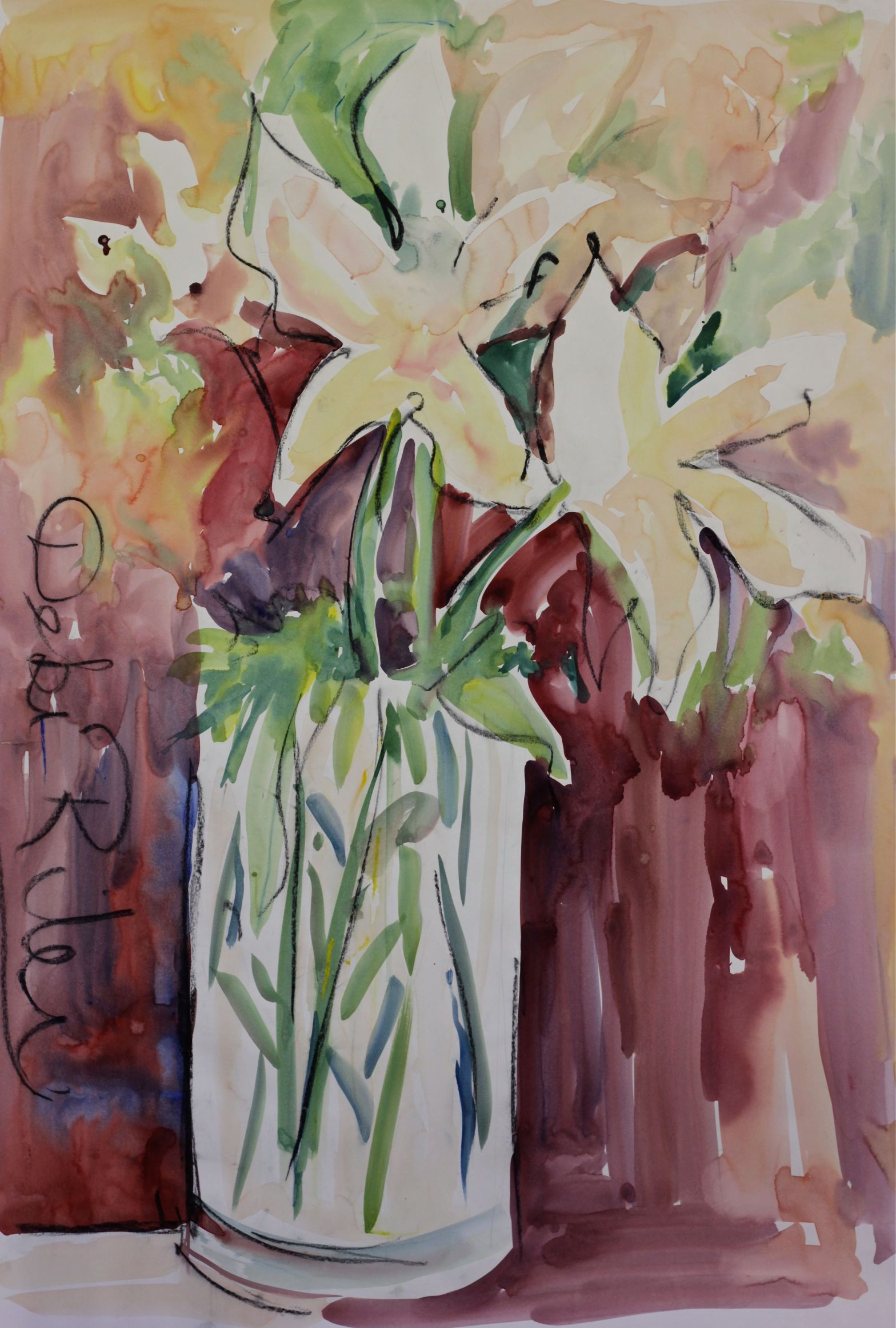 watercolor lilies, abstract flowers, Watercolours Wild Floral fast and loose painting debiriley.com