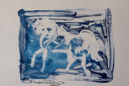 Dream Horse in Blue, mono print debiriley.com