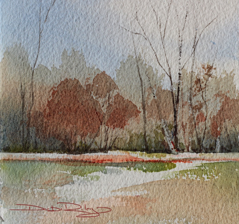 impressionist watercolor landscapes, painting simple trees watercolours, autumn colors, debiriley.com