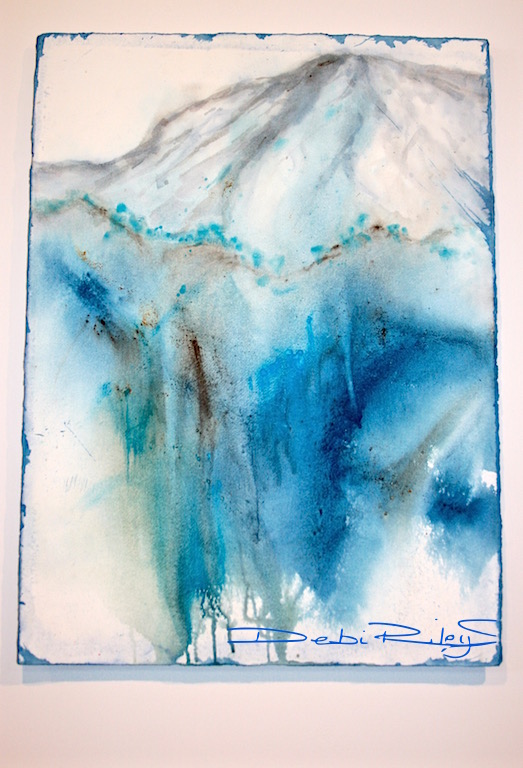 Staining watercolor paints, prussian blue pb27, Impressionist watercolor landscape mountain, granulating paint manganese blue, cerulean blue, debi riley watercolor, debiriley.com