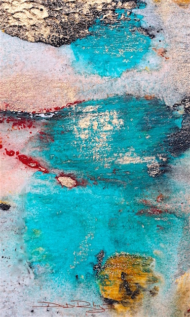 watercolor gold abstract, cobalt teal blue, pools of turquoise, abstract painting, debiriley.com 