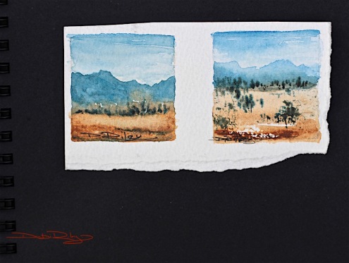 Monday Mountains, watercolour miniature landscapes, debiriley.com