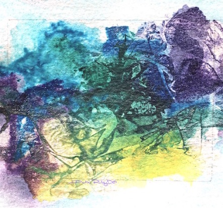Watercolor plastic wrap fun painting, teal, blue, lilac, debiriley.com 