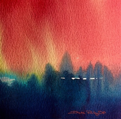 watercolor landscapes Fir Trees, abstract painting, contemporary landscapes water media, debiriley.com