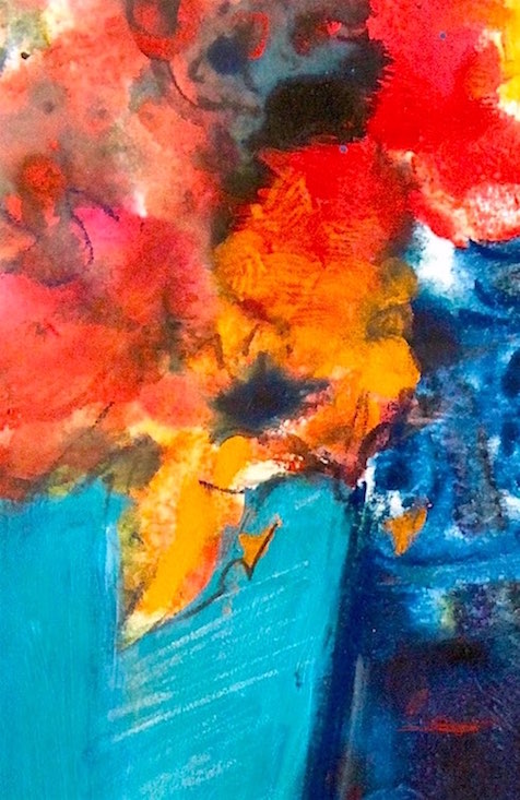 color medley monday, floral painting, acrylic flower abstract, cobalt teal art, debiriley.com