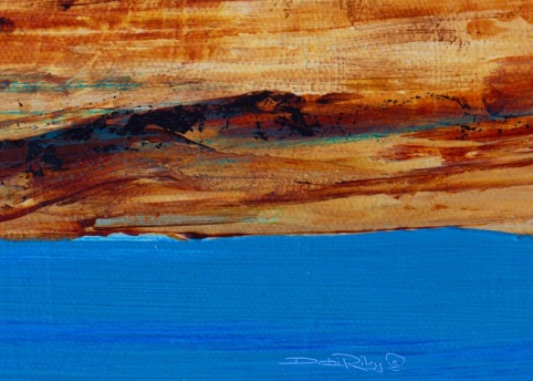 blue lake painting, acrylic abstract landscape, acrylic textures, debi riley