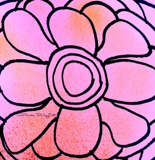 abstract flower pattern on coral pink watercolor, learn to paint abstracts, debi riley, watercolor flower techniques