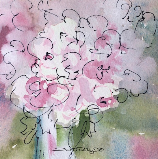 Mothers Day Art, flowers pink watercolors, debi riley art, 