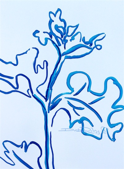 flower leaves watercolor drawing in blue, debiriley.com 
