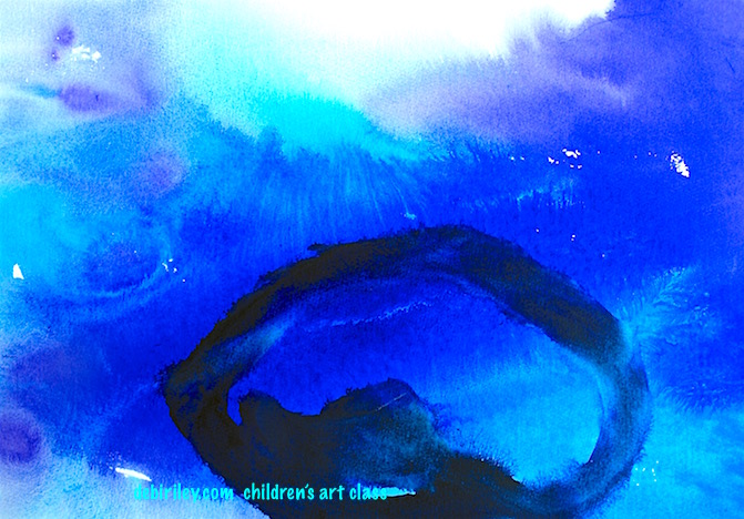 Undersea Watercolors, abstract watercolor in blue, debiriley.com, art class