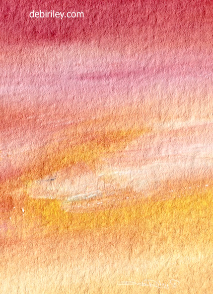 watercolor landscape, sunset techniques for beginners, variegated wash, debiriley.com 