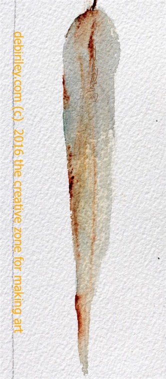 long vertical gum leaf watercolor botanical painting, debiriley.com, #worldwatercolormonth