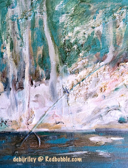 forest painting, dreamy impressionist landscape, oil landscape, tree paintings, emerald greens, Redbubble.com art, soft paintings in greens, debiriley.com