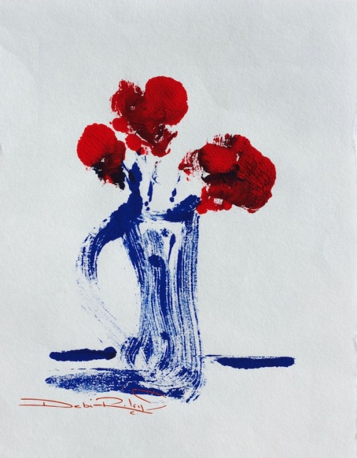 floral rose monotype, simplicity, zen minimalism, red white and blue palette, debiriley.com 