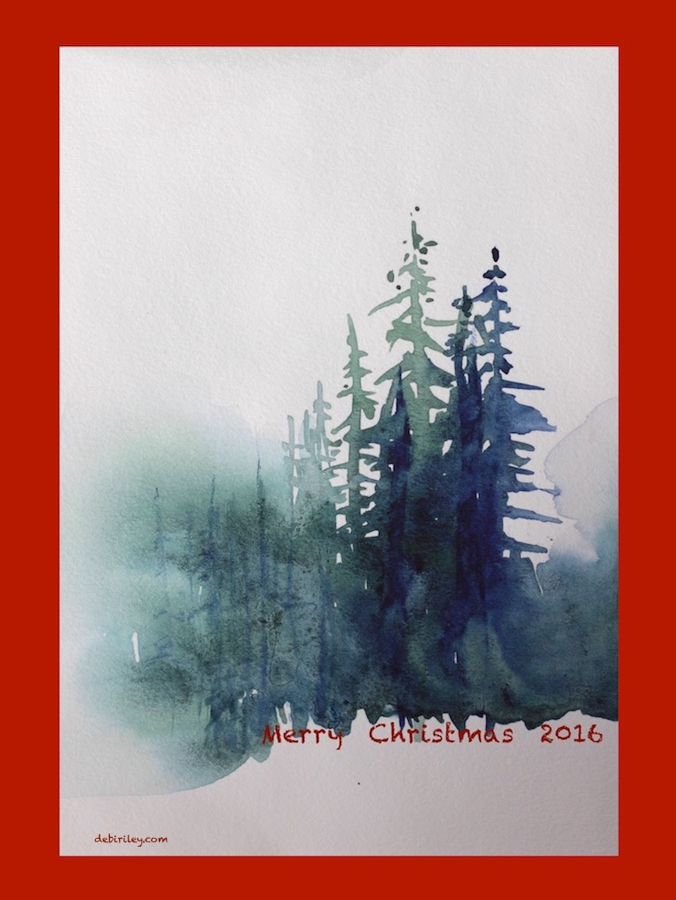 watercolor painting, holiday art, Christmas trees paintings, debiriley.com