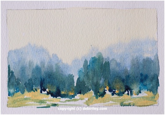 impressionist landscape watercolor, color study, prussian blue pb27, ultramarine blue pb29, loose landscapes, debiriley.com 