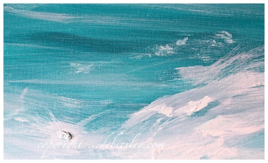 acrylic painting seashore, surf in cobalt teal blue, abstract art in teal, debiriley.com