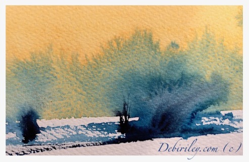 Daniel Smith watercolor palette, Naples Yellow, prussian blue pb27, impressionist watercolor landscape, debiriley.com