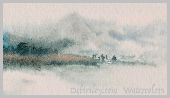 beach clam diggers painting, watercolor beach, impressionist landscapes, debiriley.com 