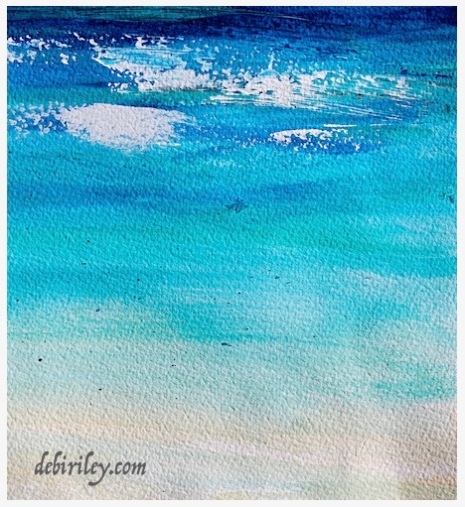 palette knife sea beach painting, cobalt teal blue pg50, prussian blue pb27, Daniel Smith paints, debiriley.com 