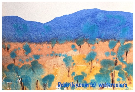 impressionist watercolor, bold and colorful landscapes, mixing blues, debiriley.com 