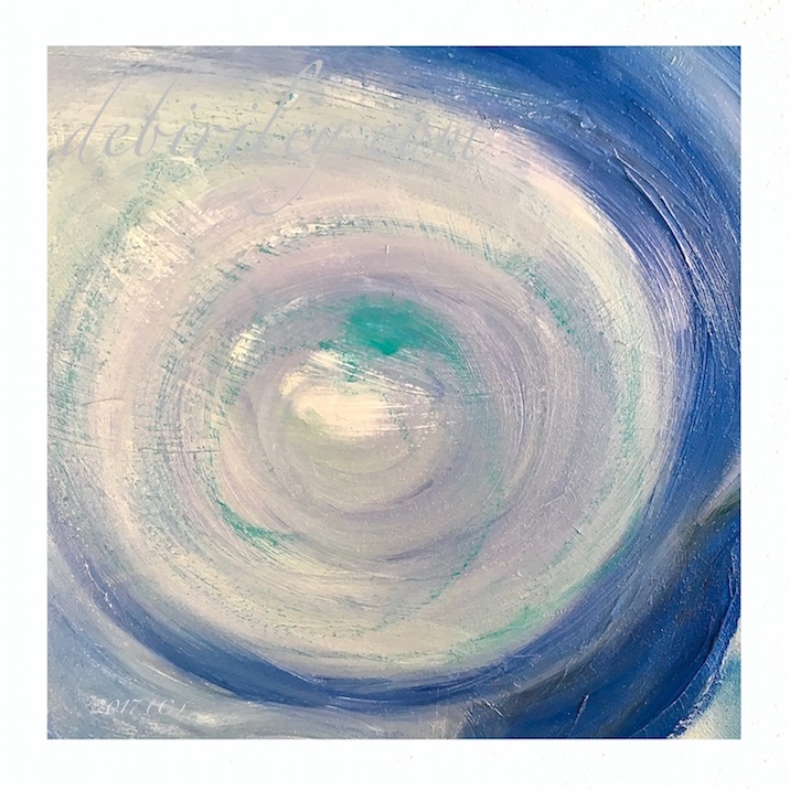 blue abstract sphere painting, oil painting in blues, circles in art, painting in blue, enso zen art, debiriley.com