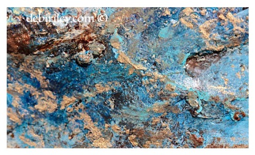 blue shimmering pools in acrylics, abstract textures in paints, fun textures, debiriley.com 