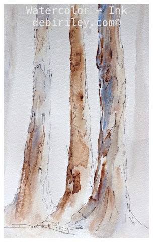painting watercolor trees from nature, debiriley.com