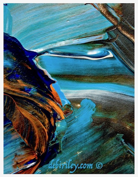 revealing brushstrokes, dynamic abstract paintings in blue and orange, how one stroke can tell us so much, debiriley.com