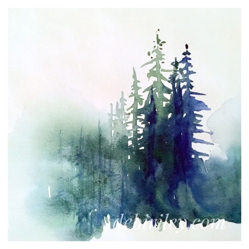 watercolor trees, painting watercolour forest trees, debiriley.com, simplify the scene, indigo Daniel Smith watercolours 
